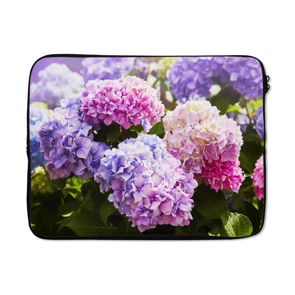 MuchoWow Laptop Hülle 15 Zoll Blumen - Hortensie - Rosa - Blätter - Sonne Laptoptasche - Laptoptasche - Sleeve - Rundum-Schutz