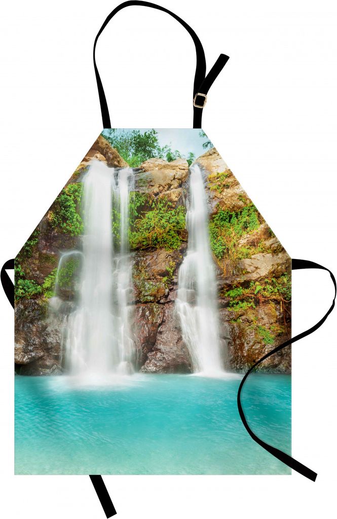 ABAKUHAUS Regenwald Kochschürze, Wasserfall im tropischen Regenwald Sunny Vacation Fresh Lake Waterscape, Farbfest Höhenverstellbar Waschbar Klar...