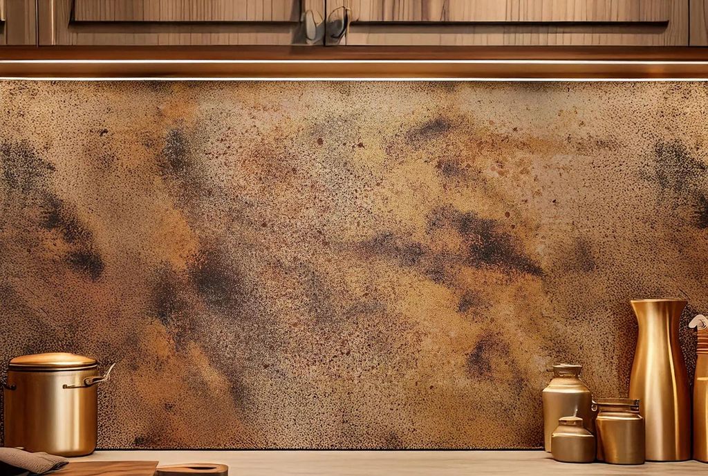 CopperAndCraft Metall Wandkunst 120x60 cm, Handarbeit Wandpaneel aus Messing, Küchenwand Spritzschutz, Moderne Wanddekoration, Europäische Herste...