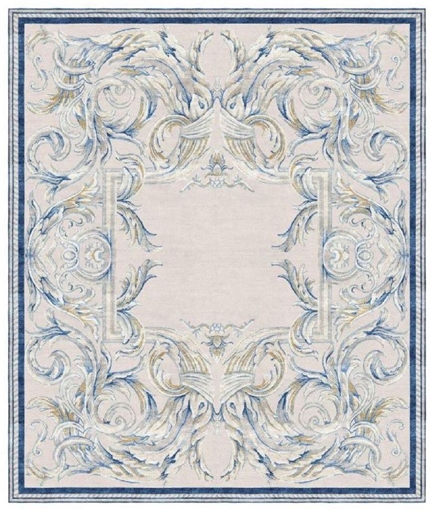 Casa Padrino Luxus Barock Wohnzimmer Teppich Grau / Blau - Verschiedene Größen