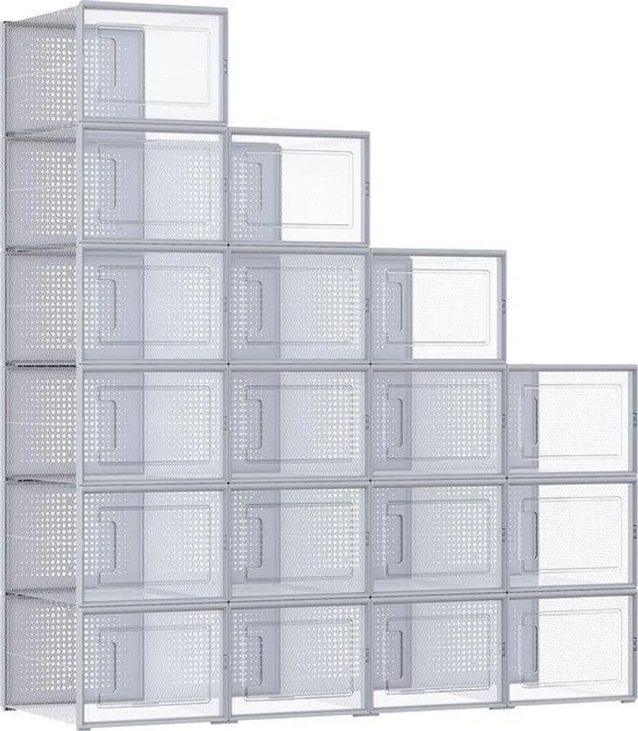 Rangement chaussures pour dressing lot de 18 boîtes grises modulables