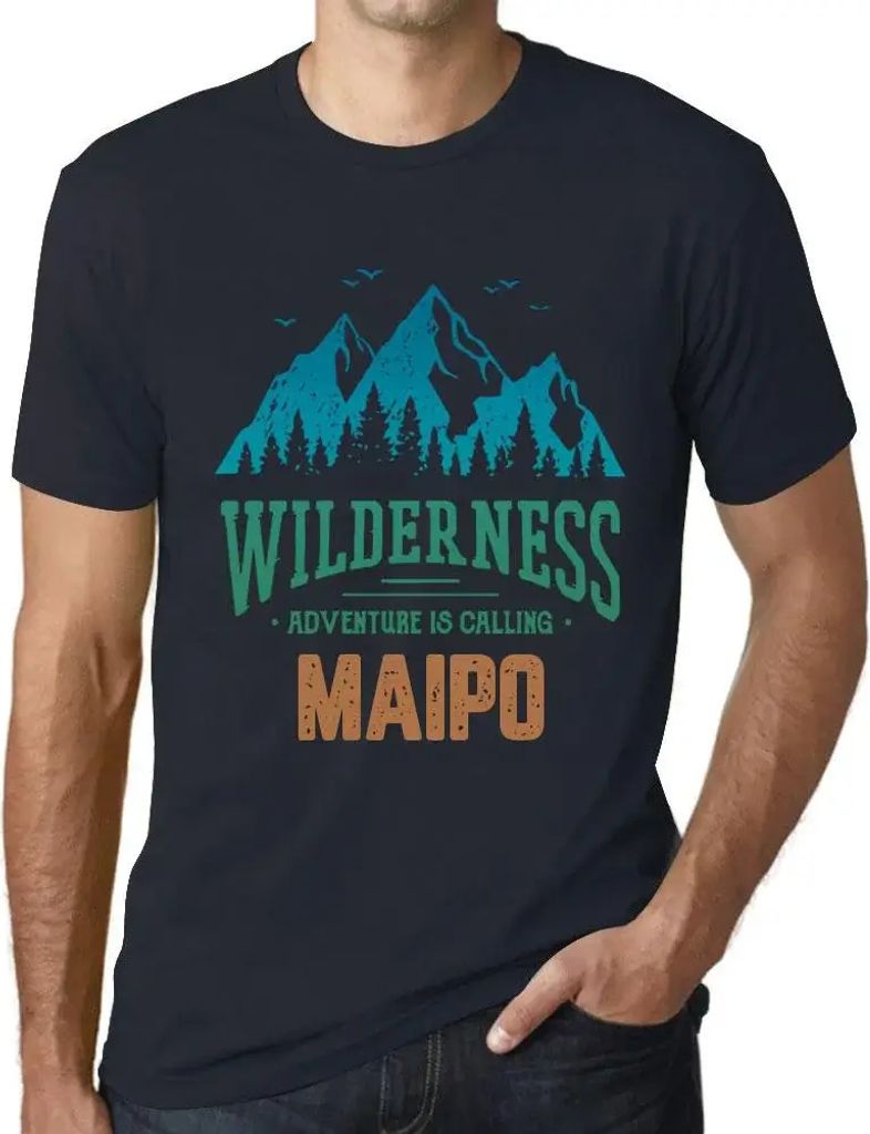 Herren Grafik T-Shirt Die Wildnis das Abenteuer ruft Maipo – Wilderness, Adventure Is Calling Maipo – Öko-Verantwortlich Vintage Jahrgang Kurzarm