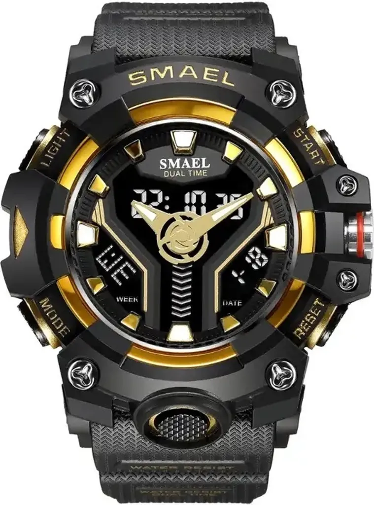 Montre Digitale de Sport SMAEL Flyn - Montre Homme Étanche Noir et Or