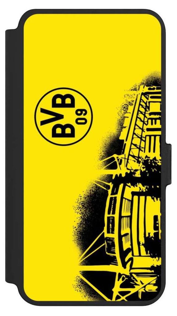 NIVOCASE Klapphülle für Samsung Galaxy S25+ Handyhülle aus Kunst Leder NIVOflip schwarz BVB Borussia Dortmund Stadion