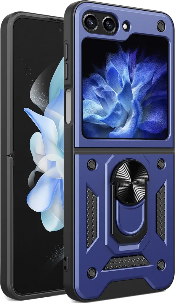 Cover Armor per Samsung Z Flip 5 Blu - Supporto Anello e Bumper TPU