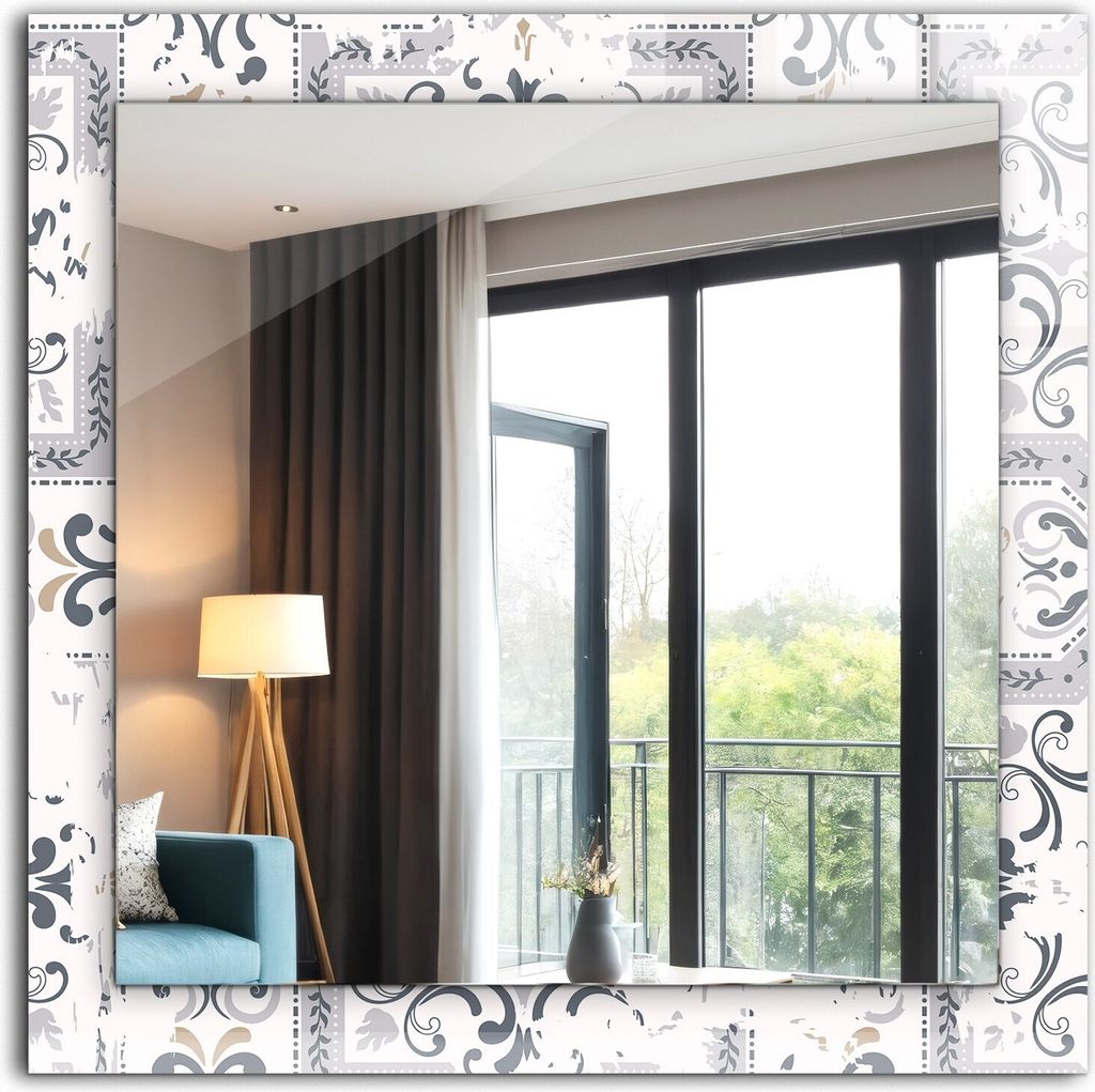 Dekospiegel - Wandspiegel mit Rahmen - Hängespiegel - 60x60 cm - Gekacheltes Ornamentmuster