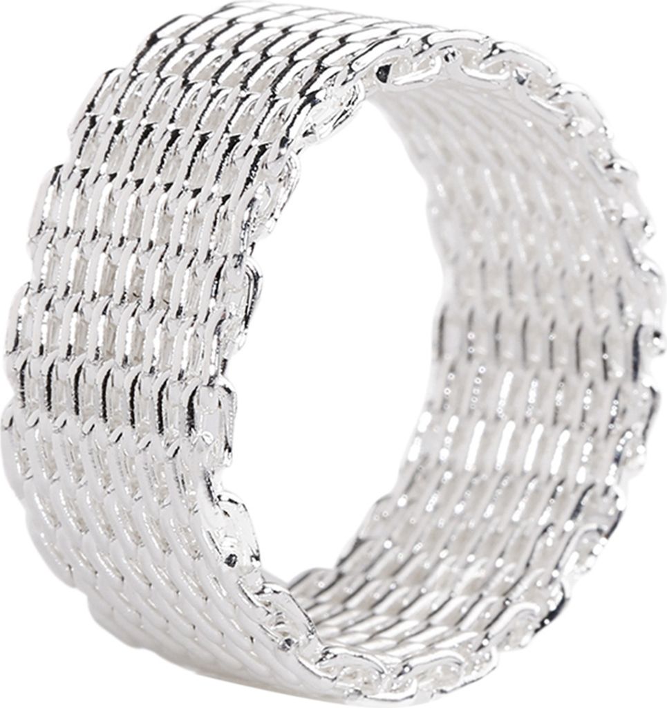 Fingerring für Damen, breites Netz, gewebtes Mesh-Stil, versilbert, Schmuck, Charms, Geschenk-9