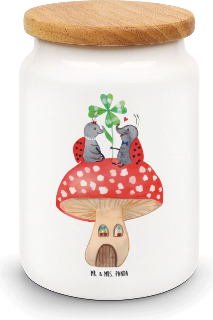 Mr. & Mrs. Panda Teedose Marienkäfer Fliegenpilz - Weiß - Geschenk, Wohnung, Keksdose, Zuhause, Dose, Vorratsbehälter, Haus, Fleigenpilzhaus, Lu...