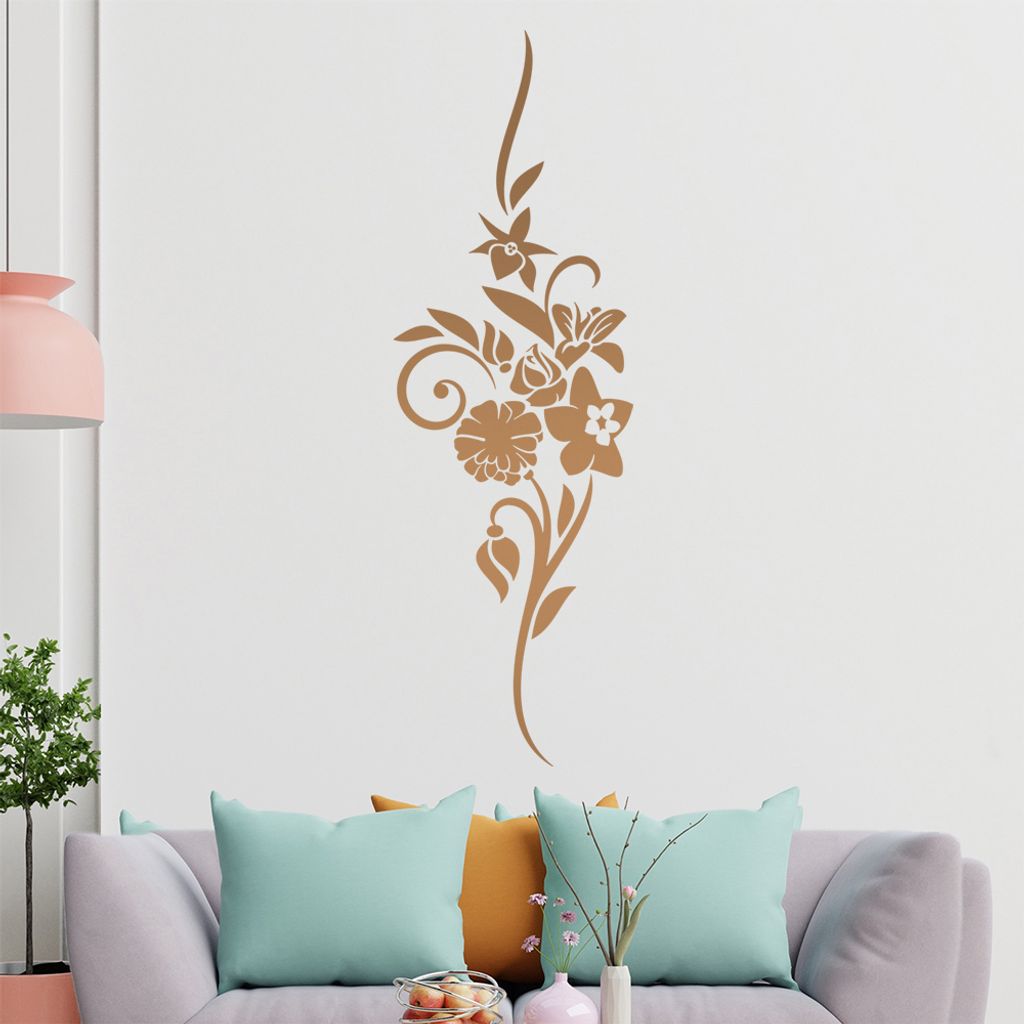 Blumen - Linien Wandtattoo in 6 Größen - Wandaufkleber Wall Sticker - Dekoration, Küche, Wohnzimmer, Schlafzimmer, Badezimmer