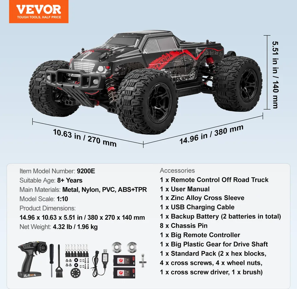 VEVOR Voiture Télécommandée 1:10 RC All Terrain 4WD 38km/h avec Wheelie