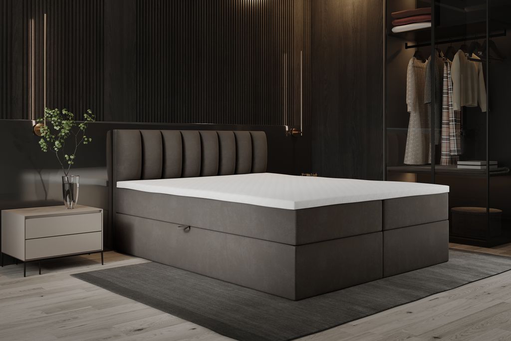 TRADA Boxspringbett Palermo 160x200 Matratze 9-Zonen Pocket Express mit Bettkasten Schwarz Velvet Topper
