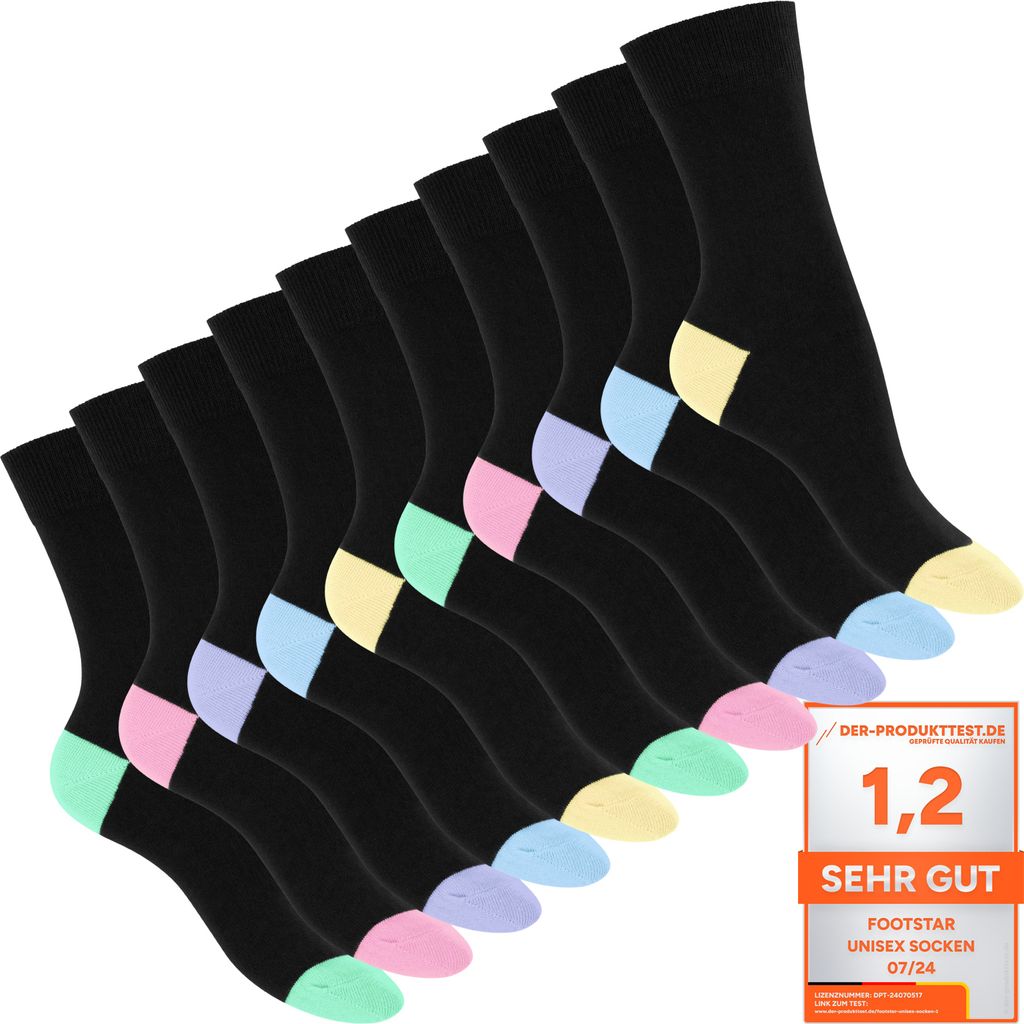 Footstar Damen und Herren Baumwoll-Socken (10 Paar) mit abgesetzter Ferse und Spitze - Pastell Mix 43-46