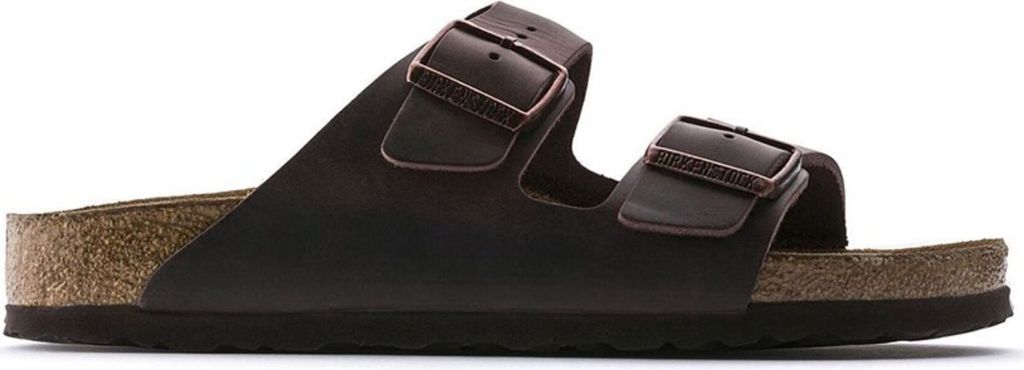 A single brown Birkenstock sandal is shown against a white background.