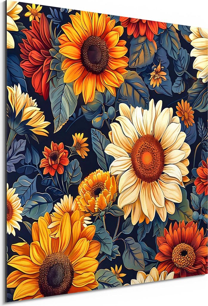 DEQORI Alu-Dibond Bild Weiß 50x50 cm 'Der Blütentanz' Wandbild Metall dünn Design