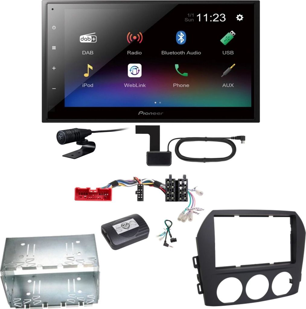 Pioneer DMH-A340DAB Digitalradio Bluetooth Einbauset für Mazda MX-5 NC