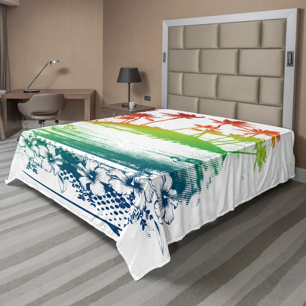 Drap de Lit Doux 244x205 cm Lavable en Machine Motif Tropical Coloré