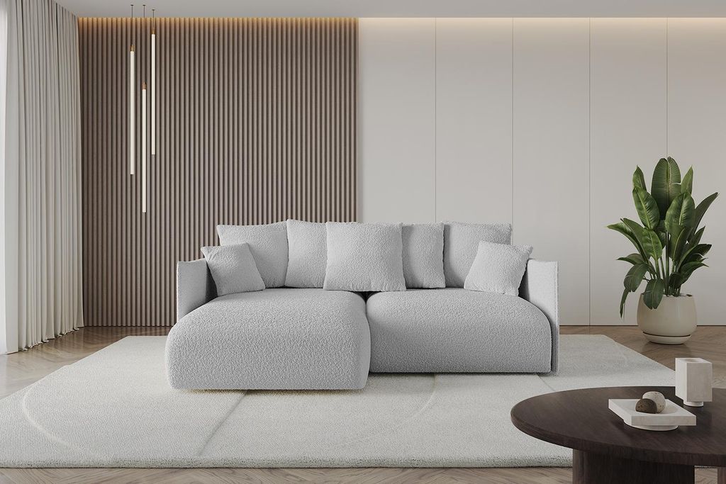 ALTDECOR Ecksofa mit Schlaffunktion und Bettkasten ONESK-L 216x177x72 cm Hellgrau - Corner Sofa Eckcouch Couch L-Form angeordnet Schlafcouch Auszie...