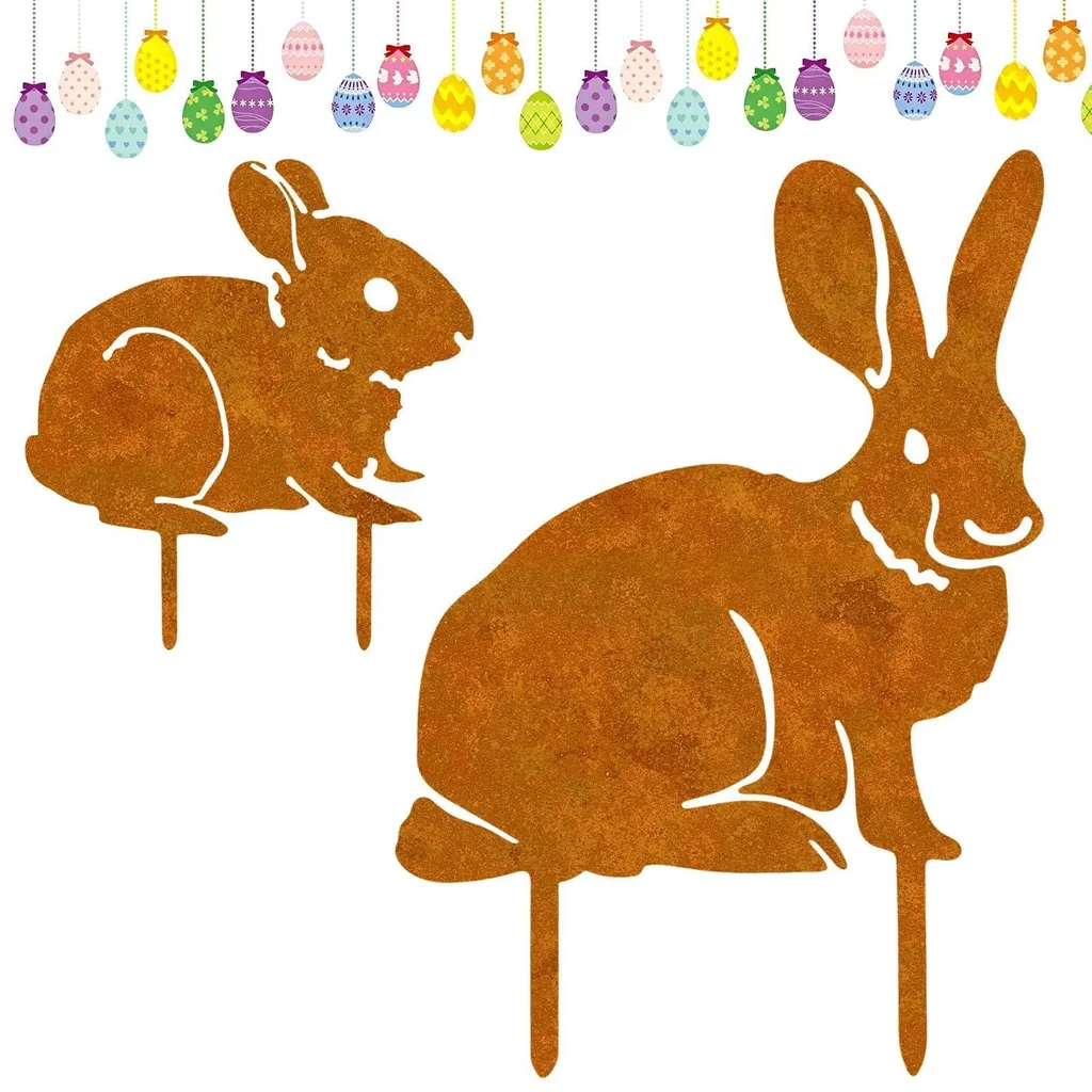 Lapin de Pâques en Métal Résistant aux Intempéries Effet Rouille x2