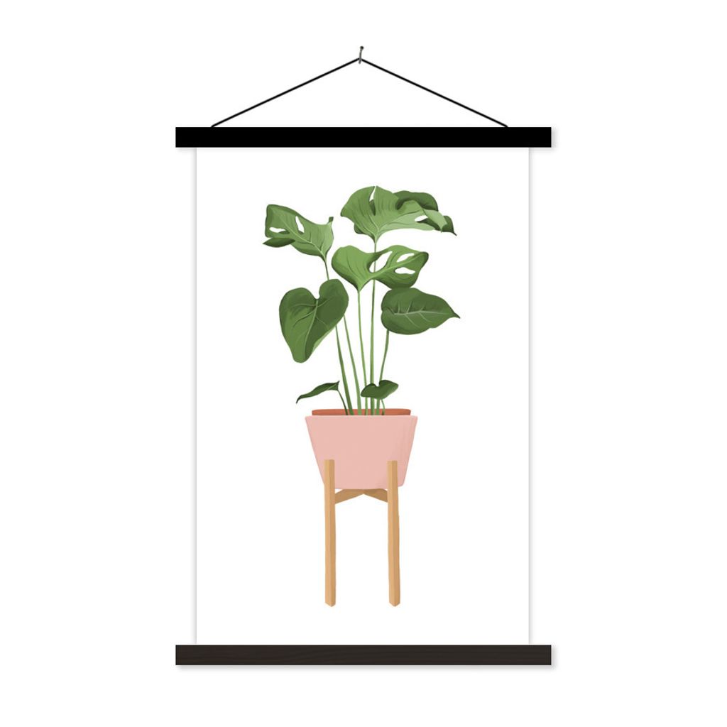 MuchoWow Textilposter Zimmerpflanzen - Blumentopf - Monstera 40x60 cm mit schwarzem Rahmen - Wanddekorationen