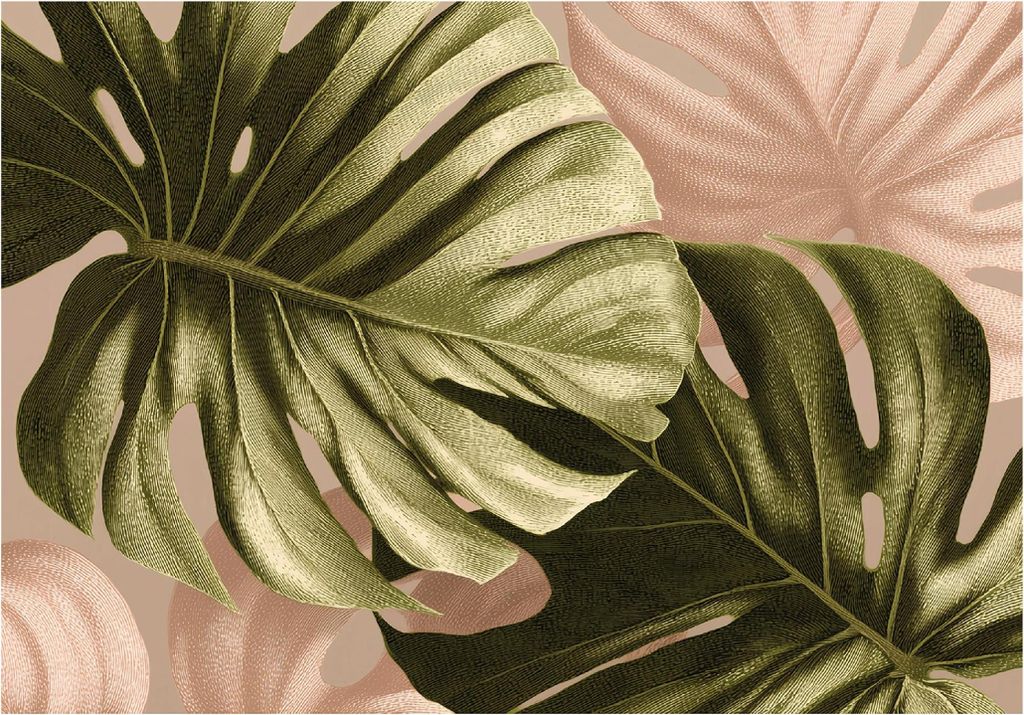 Fototapete Blätter Monstera Abstrakt - 350x250 cm - Vliestapete Wohnzimmer Schlafzimmer - Vlies Fototapete Grün - 16280VX7