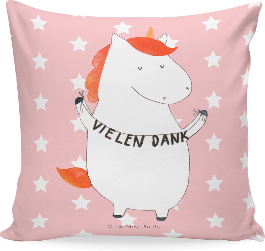 Mr. & Mrs. Panda Deko Kissen Einhorn Dankeschön - Rot Pastell - Geschenk, Vielen Dank, zier, Einhörner, Danke, Zierkissen, Danksagung, kuschelkis...