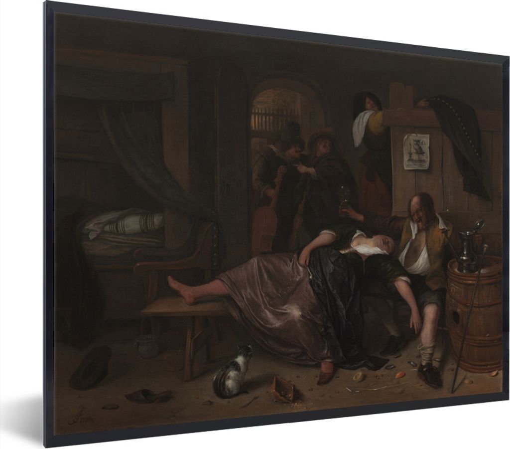 MuchoWow Gerahmtes Poster Das betrunkene Paar - Jan Steen 80x60 cm - Poster mit Schwarzem Bilderrahmen Wandposter Rahmen Foto Bilder - Schwarzem ...