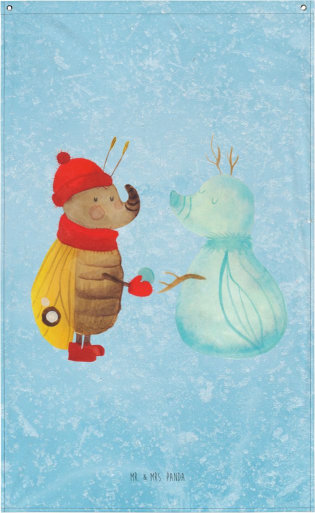 Mr. & Mrs. Panda Wandtuch Nachtfalter Schneemann - Eisblau - Geschenk, Weihnachten, Winter, Wandteppich, Weihnachtsgruß, Wandbehang, Wandbild, Gob...