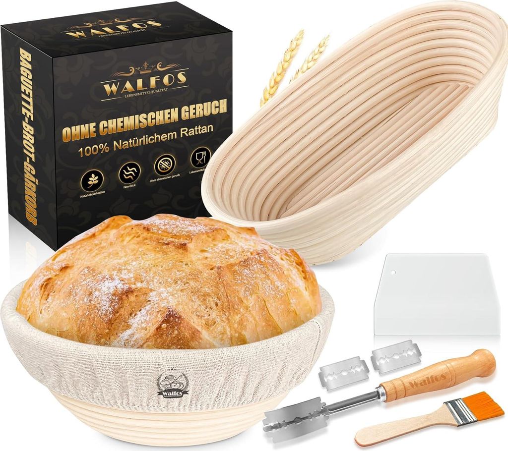 Set aus 2 Gärkörben zum Brotaufgehen aus Rattan 23 cm und 25 cm Beige