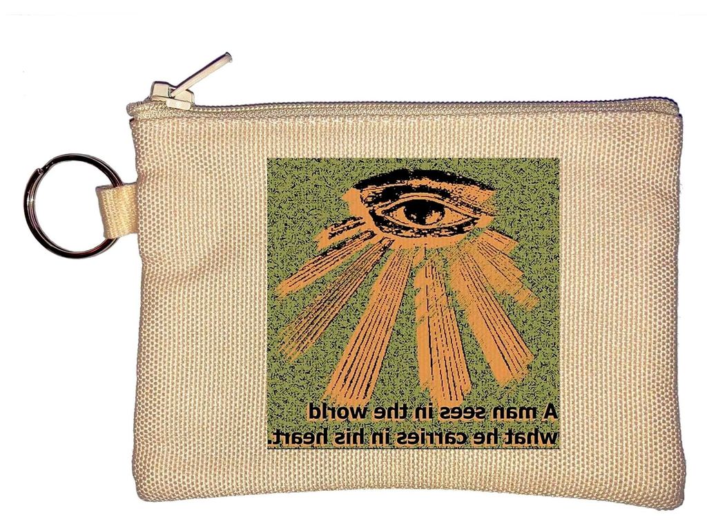 Schlüsselanhänger Münzbörse Beige mit Slogan "Man sieht in der Welt, was er im Herzen trägt"