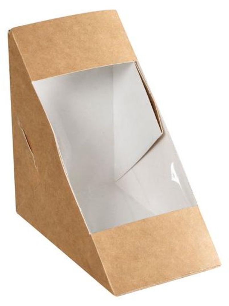 650x DUNI Box für 2 Sandwichecken mit PLA-Fenster 590 ml Braun ungeteilt