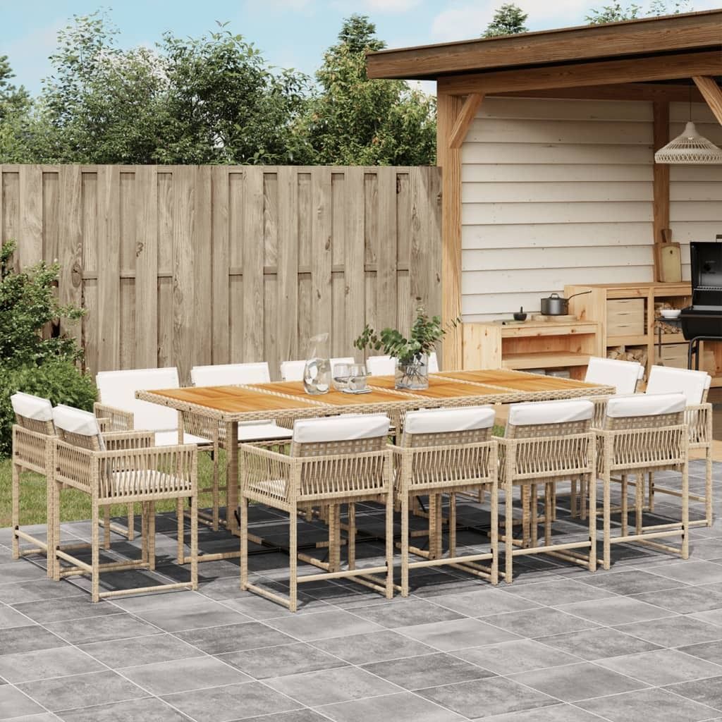 Maison Exclusive - 13-tlg. Garten-Essgruppe mit Kissen Beige Poly Rattan