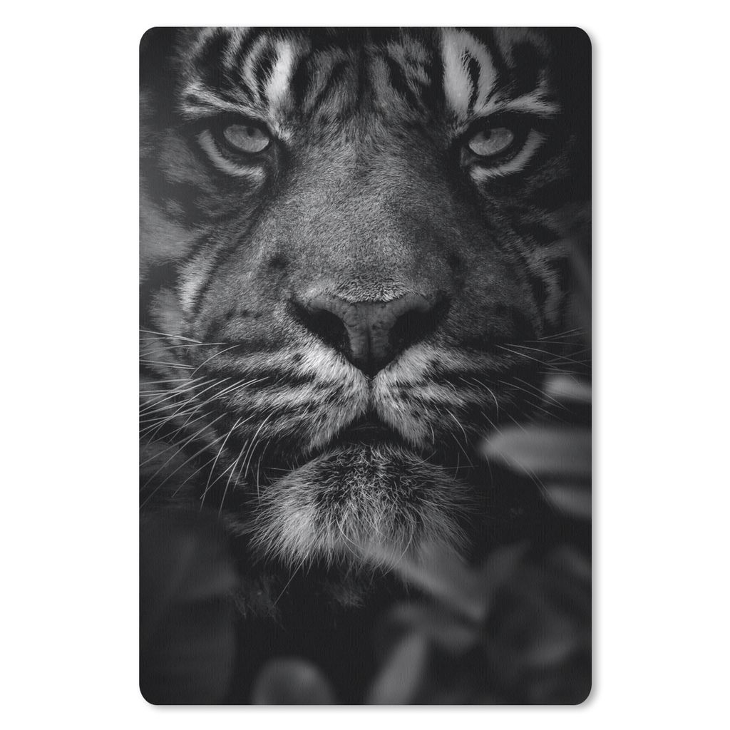 MuchoWow Mauspad Mousepad Nahaufnahme von Blättern und einem Tiger im Dschungel - schwarz und weiß 40x60 cm - Mousepads - Maus Mat - Pad - Maus...