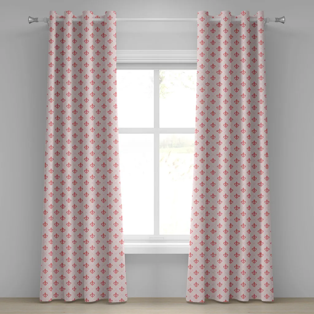 Rideau à œillets corail ABAKUHAUS motif fleur de lys 280x175 cm rose