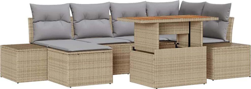 vidaXL Garten Essgruppe mit Kissen 7 pcs Beige und Grau