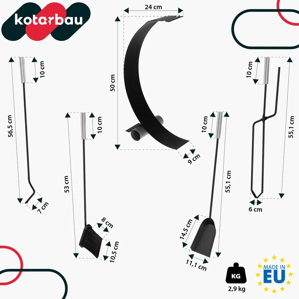 Kit de nettoyage cheminée avec tisonnier et pince, design moderne en acier