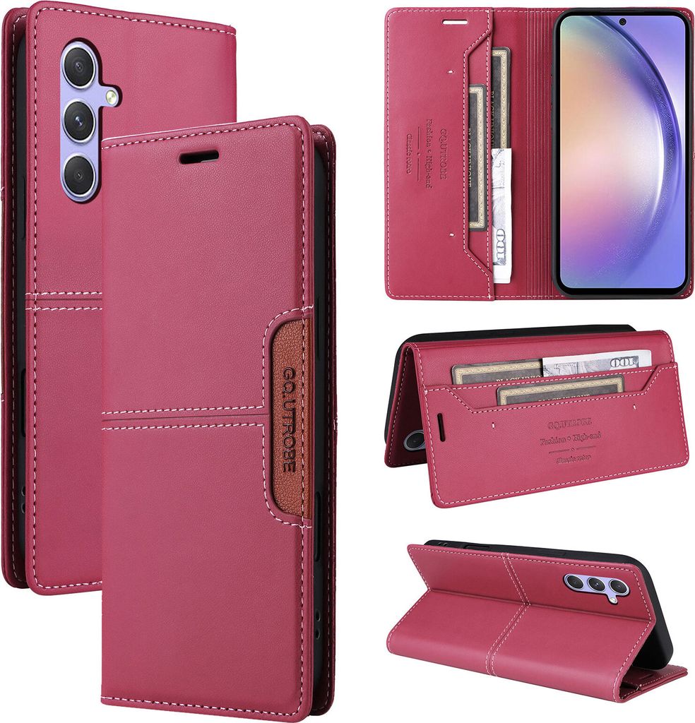 Handyhülle für Samsung Galaxy A54 5G Hülle, Leder Flip Wallet Kartenfach Stand Schutzhülle Rot