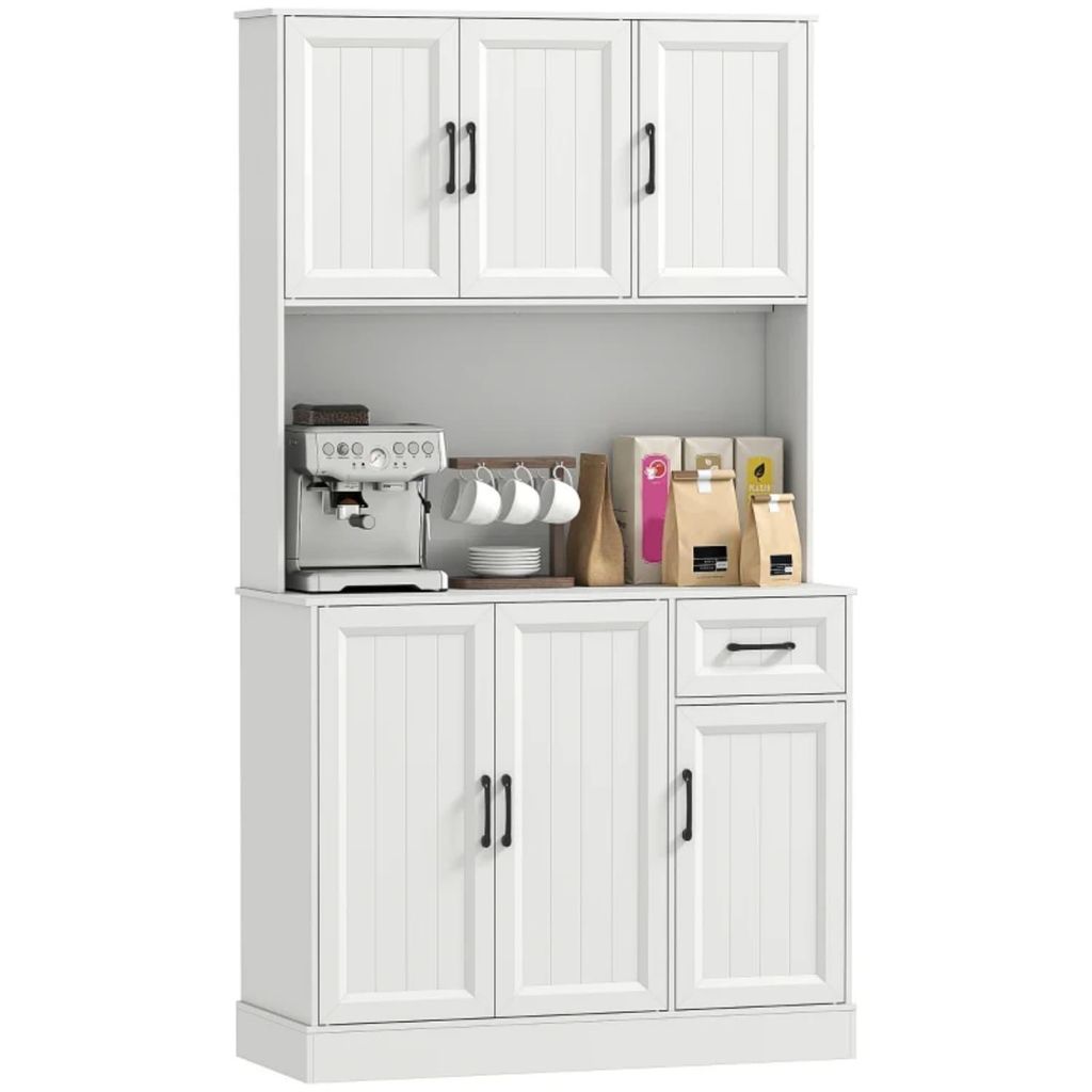 Küchenschrank, 180,5 cm, Vorratsschrank, Arbeitsfläche, Kabelloch, verstellbare Regale, MDF, Weiß