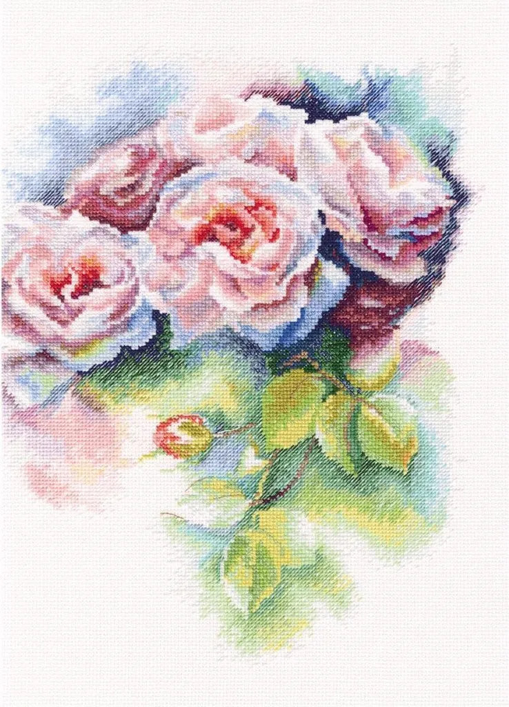 Kit Broderie Point de Croix Compté Rose Bonheur M547 par RTO 25x31,5