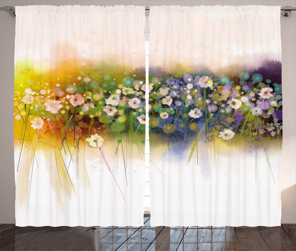 ABAKUHAUS Blumen Rustikaler Gardine, Romantik Blumen Bouquet, Schlafzimmer Kräuselband Vorhang mit Schlaufen und Haken, 280 x 245 cm, Mehrfarbig