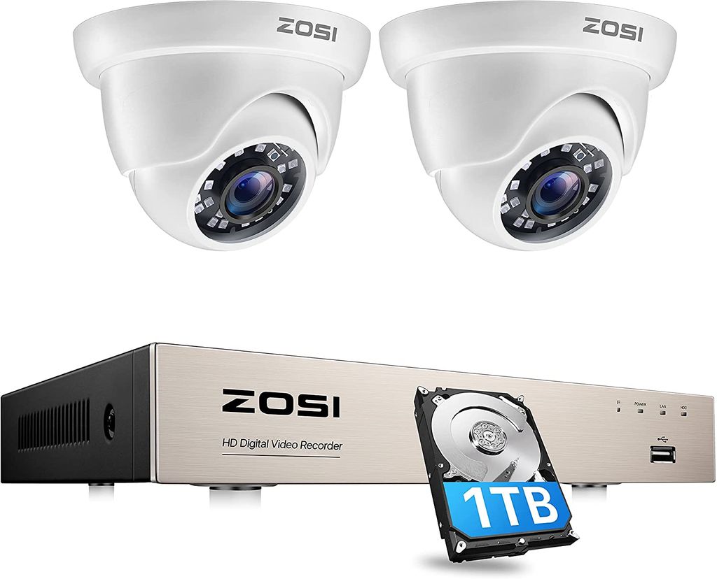 ZOSI FHD 1080P Überwachungskamera Set 8CH DVR 2 Outdoor Dome Kamera mit 1TB HDD