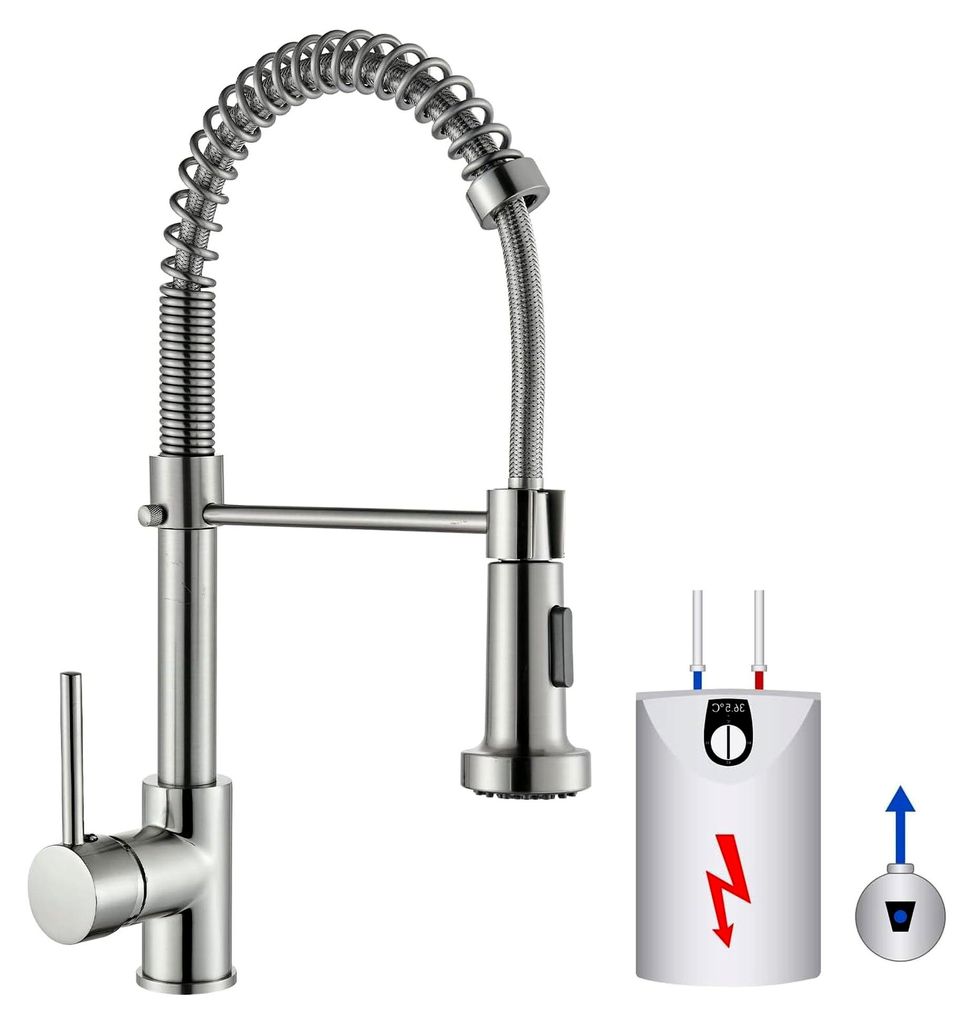 Niederdruck Wasserhahn für die Küche mit 2 Sprühfunktionen und 360° Drehbarkeit in gebürstetem Nickel