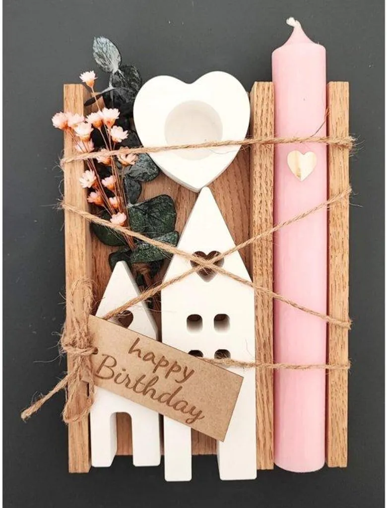 Coffret cadeau déco lumineuse fleurs séchées et bois naturel pour amie