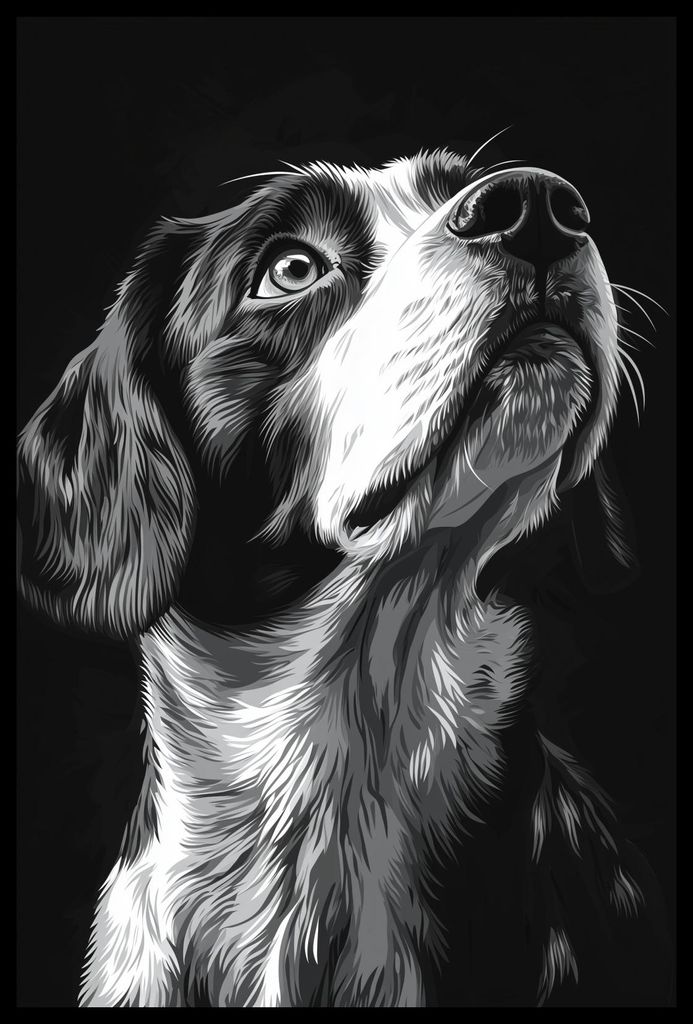 Plakat 40x60cm Tierportrait für das Wohnzimmer | Beagle 2 | Schwarz-Weiß