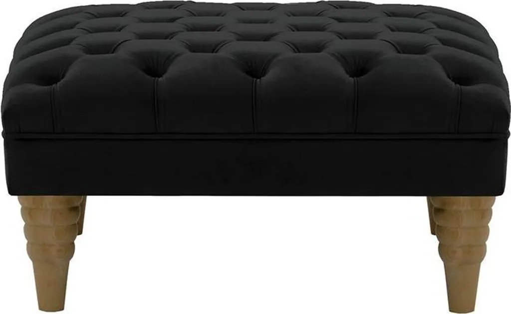Pouf Repose-pieds en Velours Noir Max-Velluto 20 au Style Chesterfield