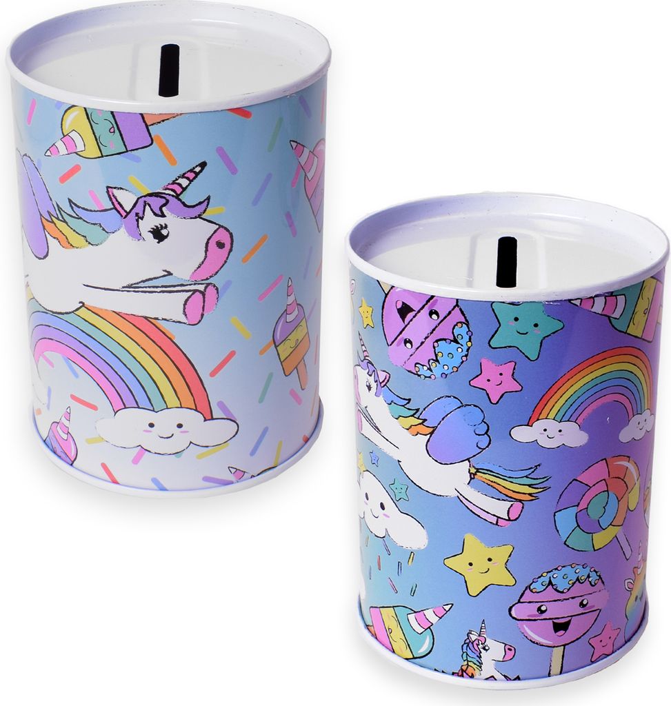 2er Set TE-Trend Spardose Sparbüchse Einhorn Regenbogen Sparschwein Kinder Kindergeburtstag Mitgebsel mehrfarbig sortiert