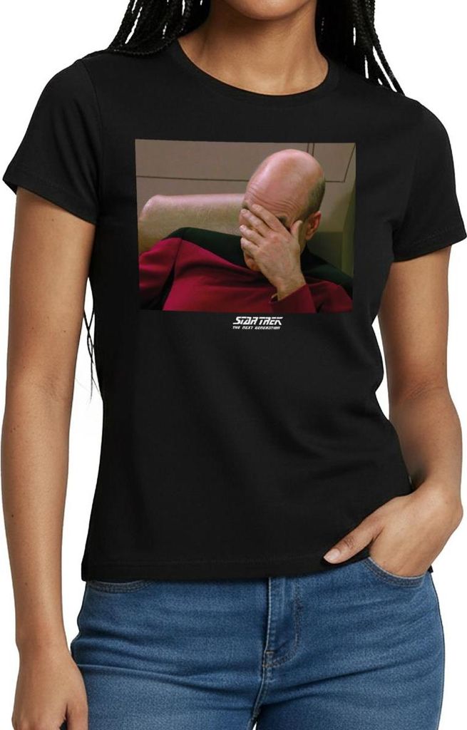 Spreadshirt Star Trek The Next Generation Picard Facepalm Meme Frauen T-Shirt, XXL, Schwarz