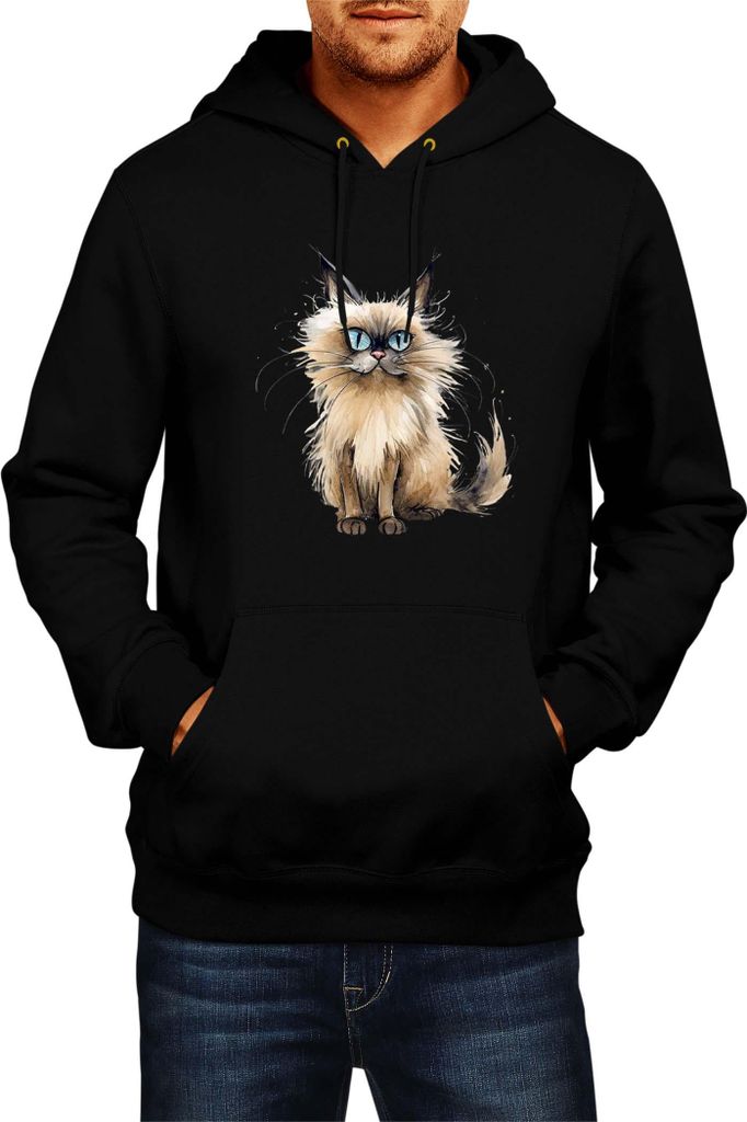 Herren Kapuzenpullover Funny Cats Breeds Balinese Cat 010, Man M / Schwarz