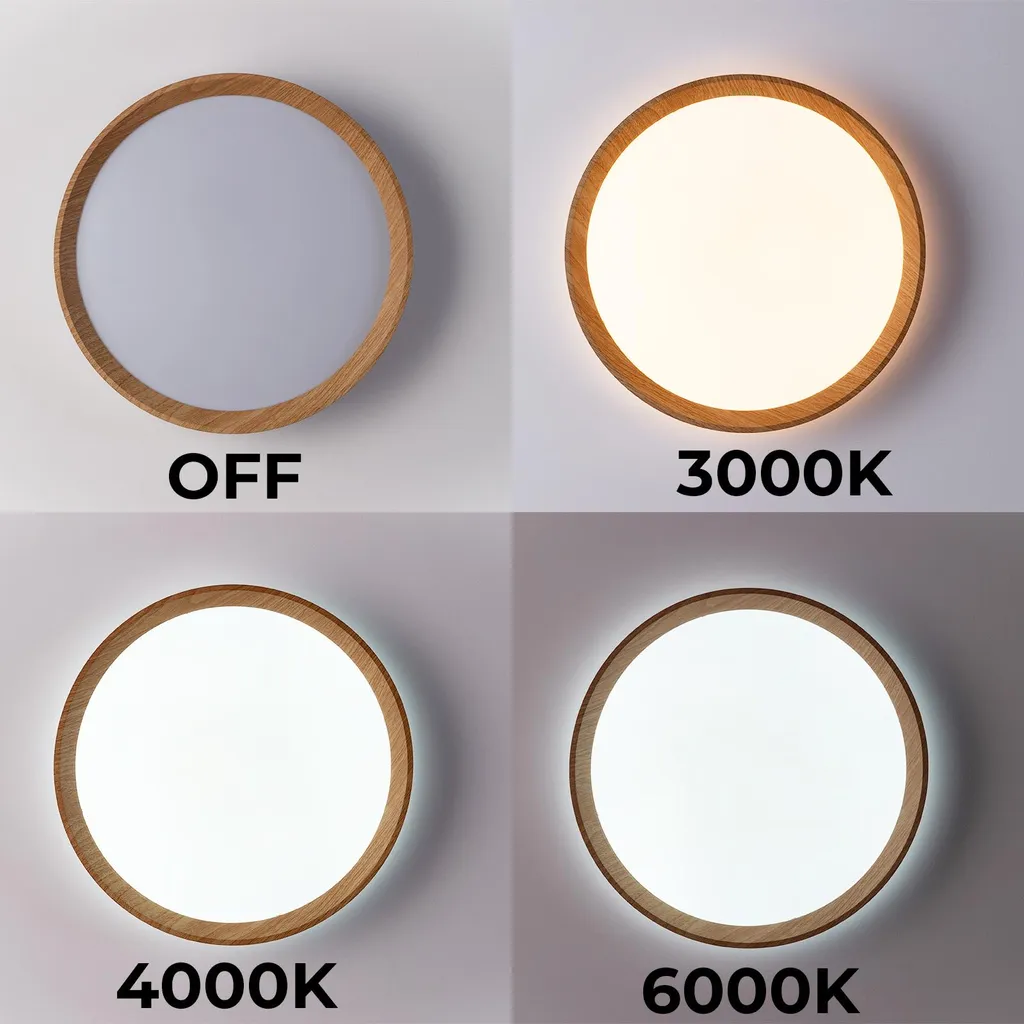 Plafonnier LED LUNADA 30W CCT : Éclairage Ajustable Noir et Bois Ø38 - 5