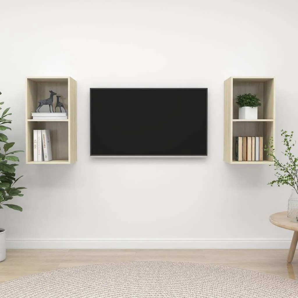 Optimisez votre espace salon avec cet ensemble TV mural 2 pcs chêne