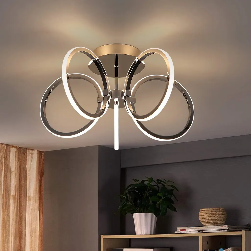 ZMH Plafonnier LED Salon Chrome 37W 5 Anneaux - Luminaire Design 47cm